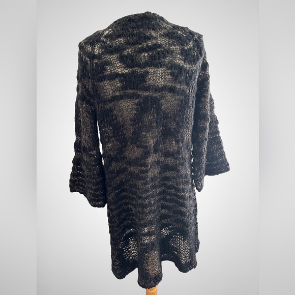 Studio M, Long Knit Cardigan Sweater, Size Small, Black w/ Hints of Beige - Picture 2 of 8